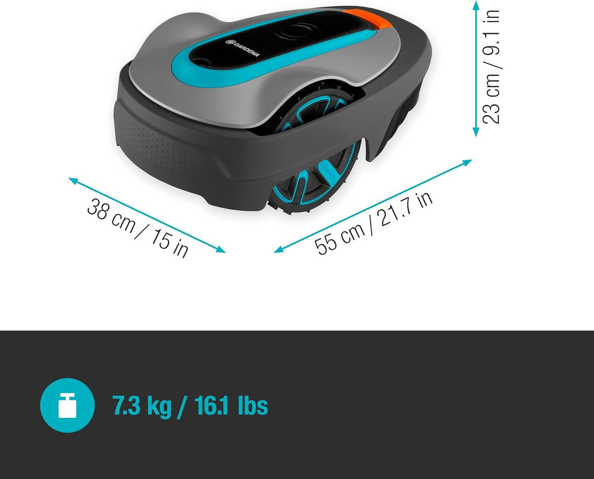 Robot cortacésped Gardena SILENO minimo 250 m²: cortacésped inteligente con conectividad óptima, programable mediante la aplicación Gardena Bluetooth, versión alemana (15201-20)