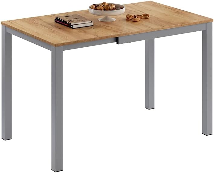 Mesa de comedor Vicco Granny, roble/gris, 120 x 70 cm extensible, con función de extensión para longitudes de mesa variables