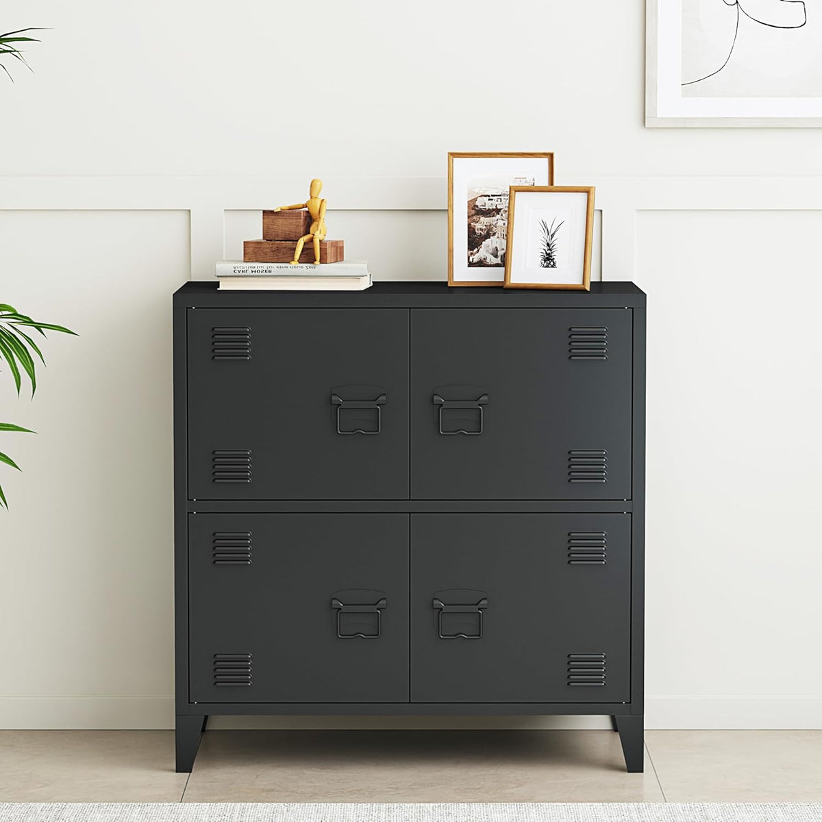 [en.casa] Armario de oficina Hamina archivador con 4 puertas armario multiusos con 2 estantes armario de almacenamiento industrial de acero armario auxiliar 80 x 40 x 82 cm negro