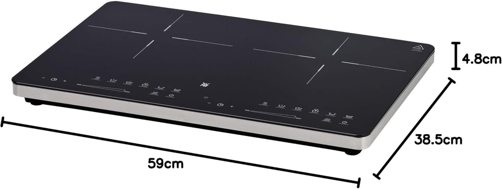 Placa de inducción doble WMF Kult X, 2 fuegos, placa de cocción hasta 28 cm, 2 zonas de cocción, 8 niveles, detección de ollas, pantalla táctil, vitrocerámica, función de temporizador, 3500 W