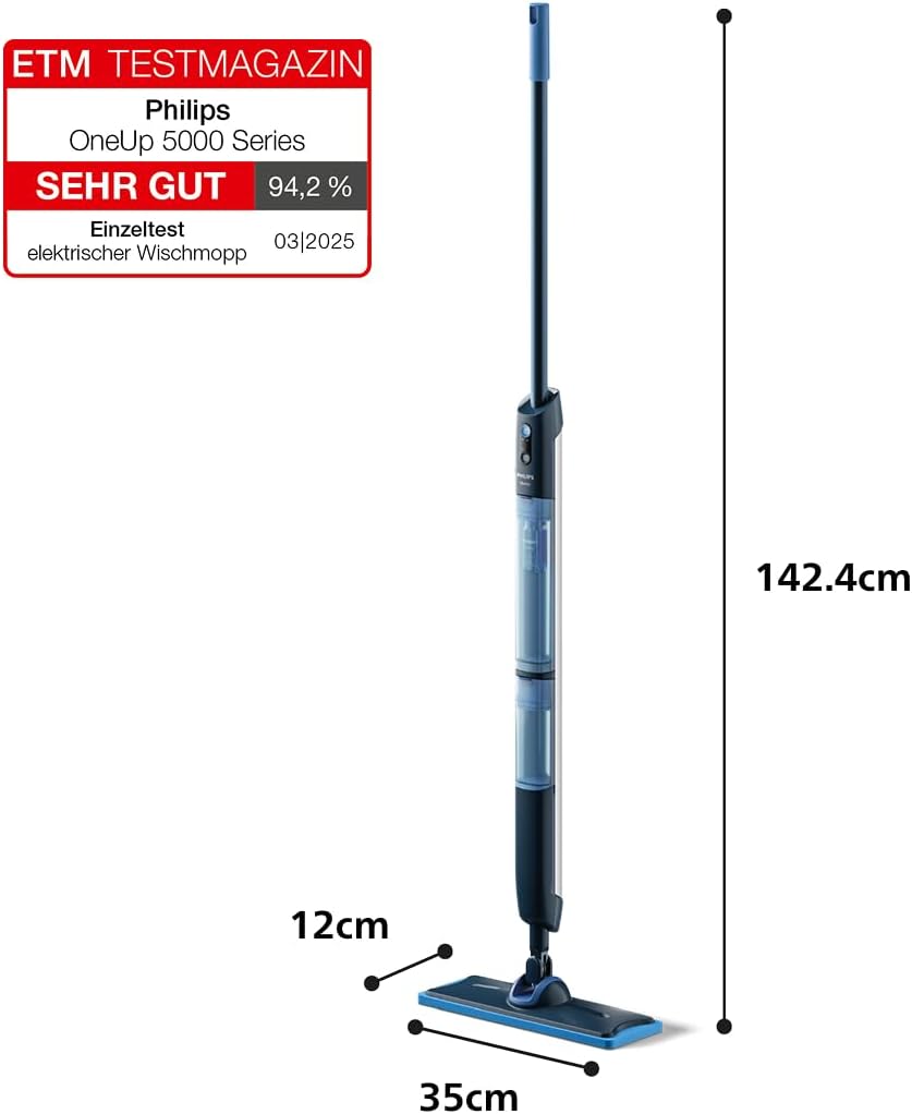 Mopa eléctrica Philips serie 5000 OneUp: suelos 2 veces más limpios², fregado 2 veces más rápido, dos ajustes de humedad para suelos duros y delicados, inalámbrica con articulación giratoria de 360° (XV5113/01)