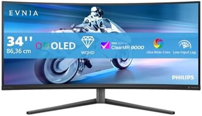 Philips Evnia 34M2C6500AM - Monitor curvo WQHD OLED de 34 pulgadas, 175 Hz, 0,03 ms, FreeSync Premium Pro, comp. G-Sync, HDR400 (3440x1440, 2X HDMI, DisplayPort, concentrador USB) Gris oscuro