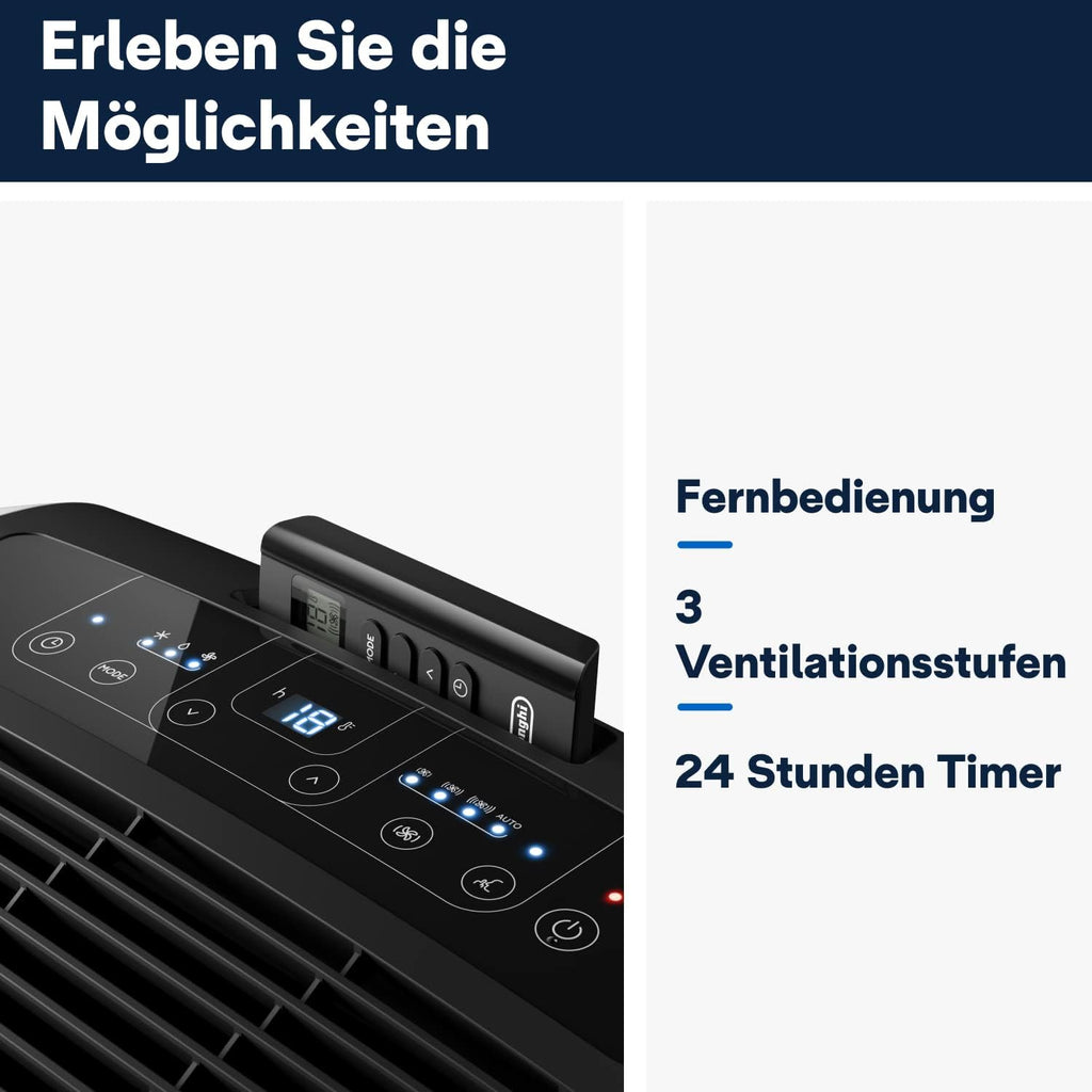 De'Longhi Pinguino Silent - Aire acondicionado portátil, para habitaciones de hasta 32,5 m², con deshumidificador y ventilador, 10500 BTU, funcionamiento silencioso, mando a distancia, temporizador 24h, clase de eficiencia energética A (PACEM93K.1)