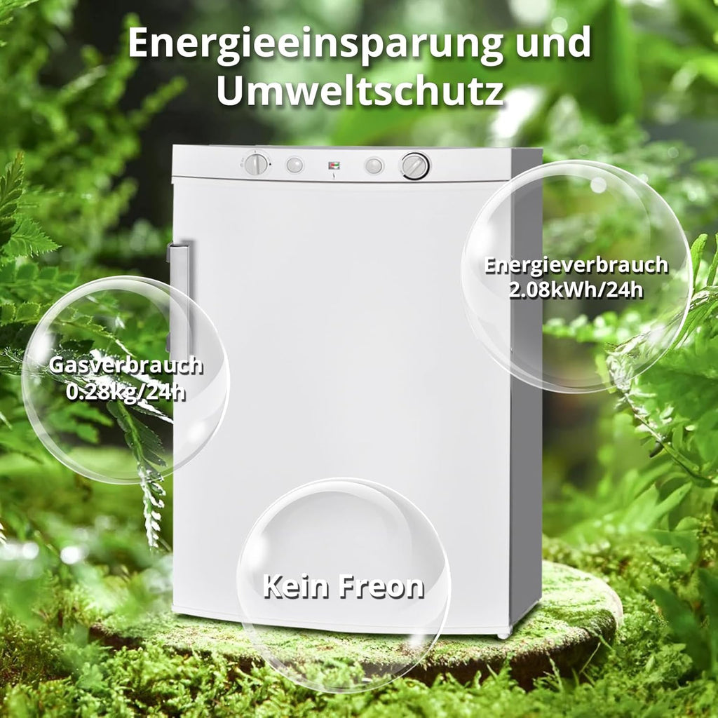 SMETA Refrigerador con congelador a gas 12V/230V/Gas, nevera con compartimento congelador de 100L, refrigerador combinado silencioso para camping, hogar, caravana, garaje, casa rural, autocaravana, blanco