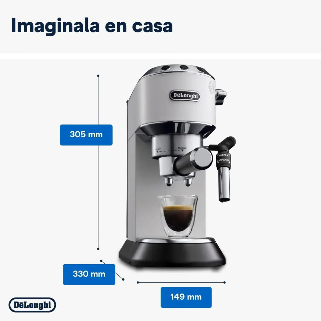 De'Longhi Dedica – Cafetera de bomba de acero inoxidable para café molido o monodosis, espresso y capuchino, depósito de 1,3 litros, sistema antigoteo, modelo EC685.M, color metal