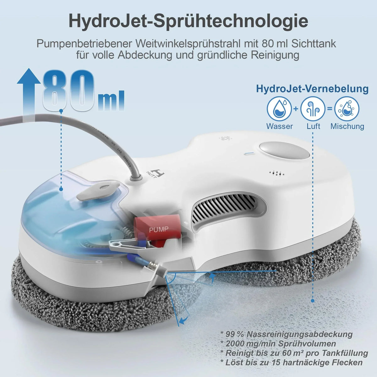 Robot limpiacristales HUTT S7 con función de pulverización activa, potencia de succión de 6500 Pa, almohadilla flotante 3D, depósito de 80 ml, protección múltiple y 8 paños