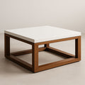 Mesa de centro cuadrada de madera MDF blanca y roble
