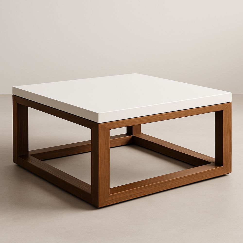 Mesa de centro cuadrada de madera MDF blanca y roble