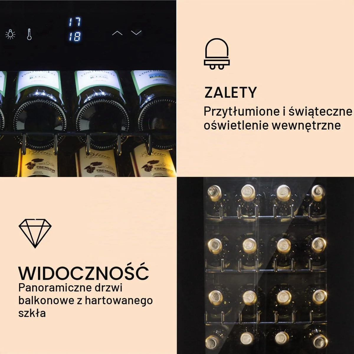 Klarstein Wolnostojąca chłodziarka do wina, lodówka na napoje, dwustrefowa lodówka na wino, chłodziarka do napojów, do użytku wewnątrz i na zewnątrz, mała lodówka do piwa ze szklanymi drzwiami,