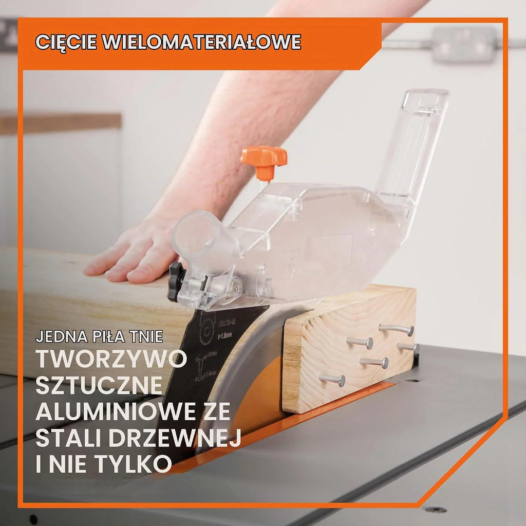 Evolution Power Tools, piła stołowa R255MTS, wielomateriałowa, wszechstronna i przenośna, tnie drewno, metal, plastik i wiele innych materiałów, piła warsztatowa, tarcza TCT 255 mm