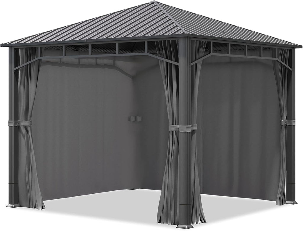 Gazebo de jardín TOOLPORT 3x3 m con techo rígido de acero, 4 paneles laterales en gris, postes de 9x9 cm