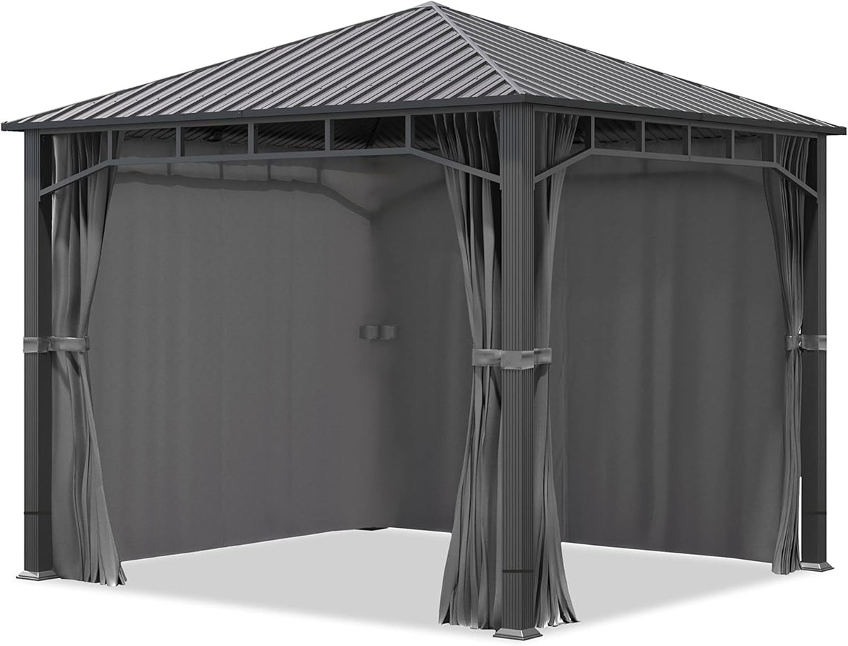 Gazebo de jardín TOOLPORT 3x3 m con techo rígido de acero, 4 paneles laterales en gris, postes de 9x9 cm
