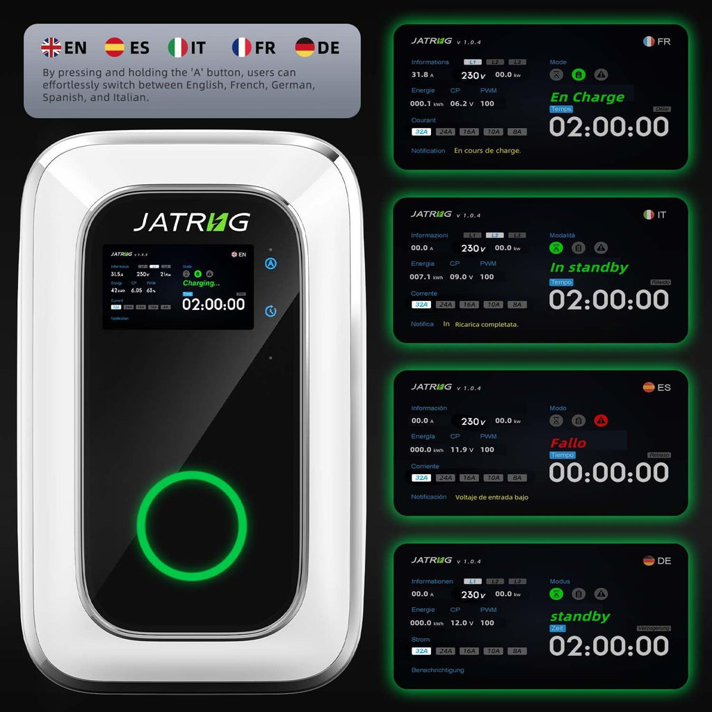 JATRHG S1 Estación de Carga para Vehículo Eléctrico 7kW 6M 32A Monofásica - Punto de Recarga Tipo 2 IEC 62196-2 - Cargador Rápido EV Wallbox
