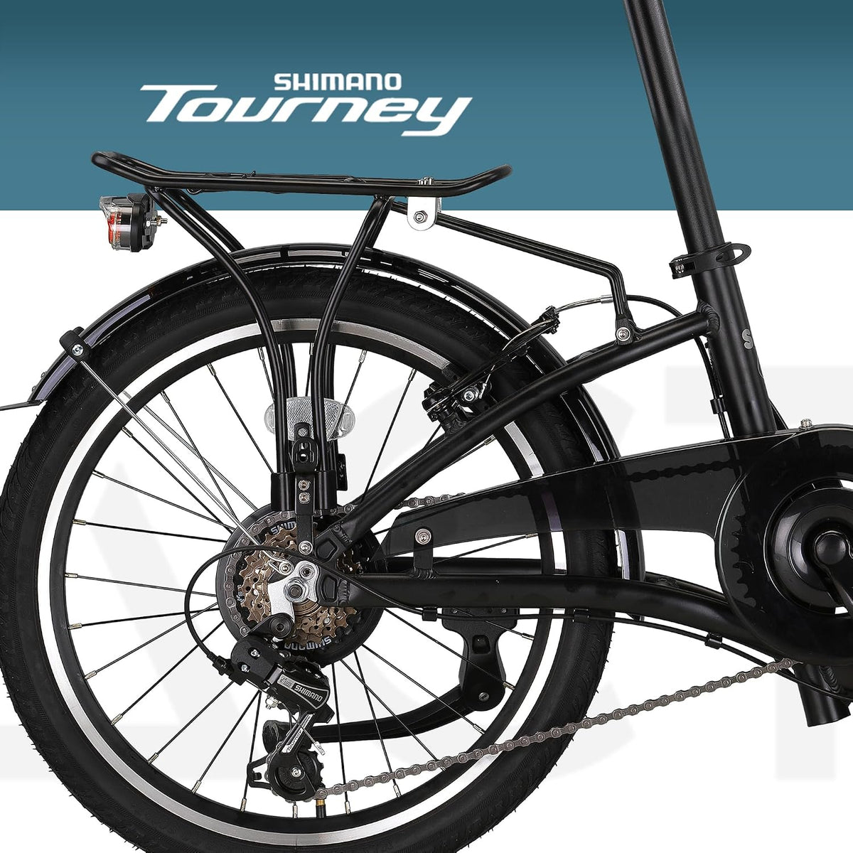 Bicicleta plegable premium PACTO para adultos - Cuadro de aluminio de 27 cm, ruedas de aluminio de 20 pulgadas, 6 velocidades Shimano