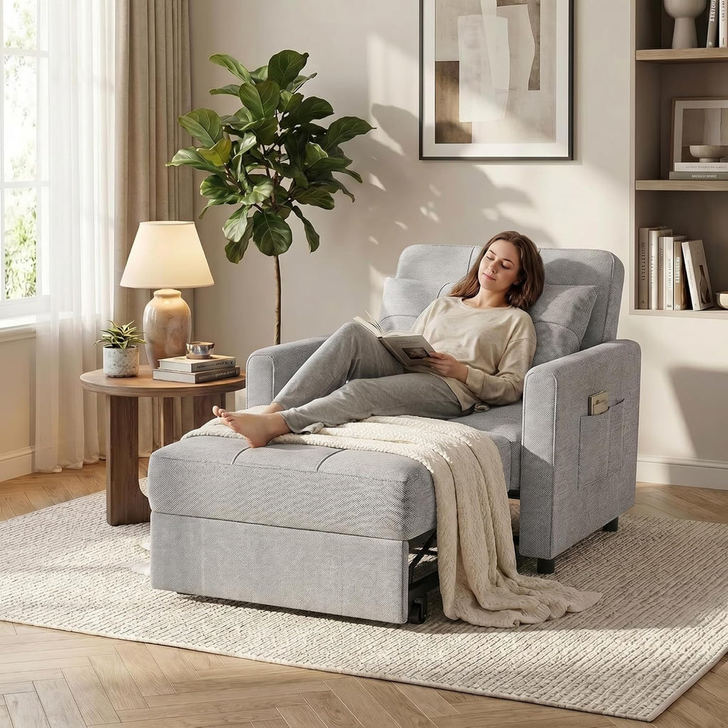 Gizoon Sofá cama convertible 3 en 1, silla cama individual extraíble con respaldo ajustable, sofá multifuncional espacioso para sala de estar, dormitorio, apartamento
