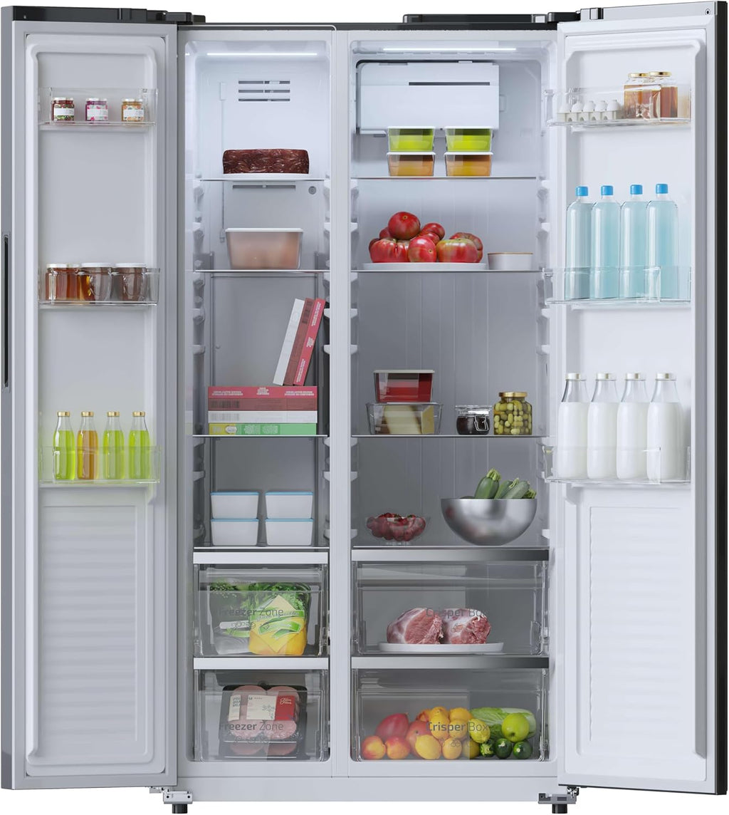 Frigorífico americano Cecotec de 550 litros Bolero CoolMarket SBS 550 Glass D. 177 cm de altura y 90 cm de ancho, sistema Multi Air Flow, Total No Frost, motor Inverter Plus
