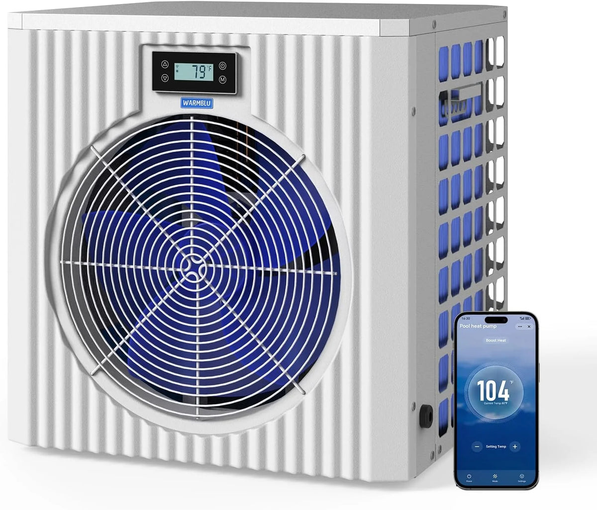 Pompa ciepła do basenu H5 o mocy 5 kW, maks. pojemność basenu 20 m³, wysoka wydajność COP 5,51, oszczędność energii powyżej 45%, przepływ wody 2,2 m³, obsługa połączenia Wi-Fi