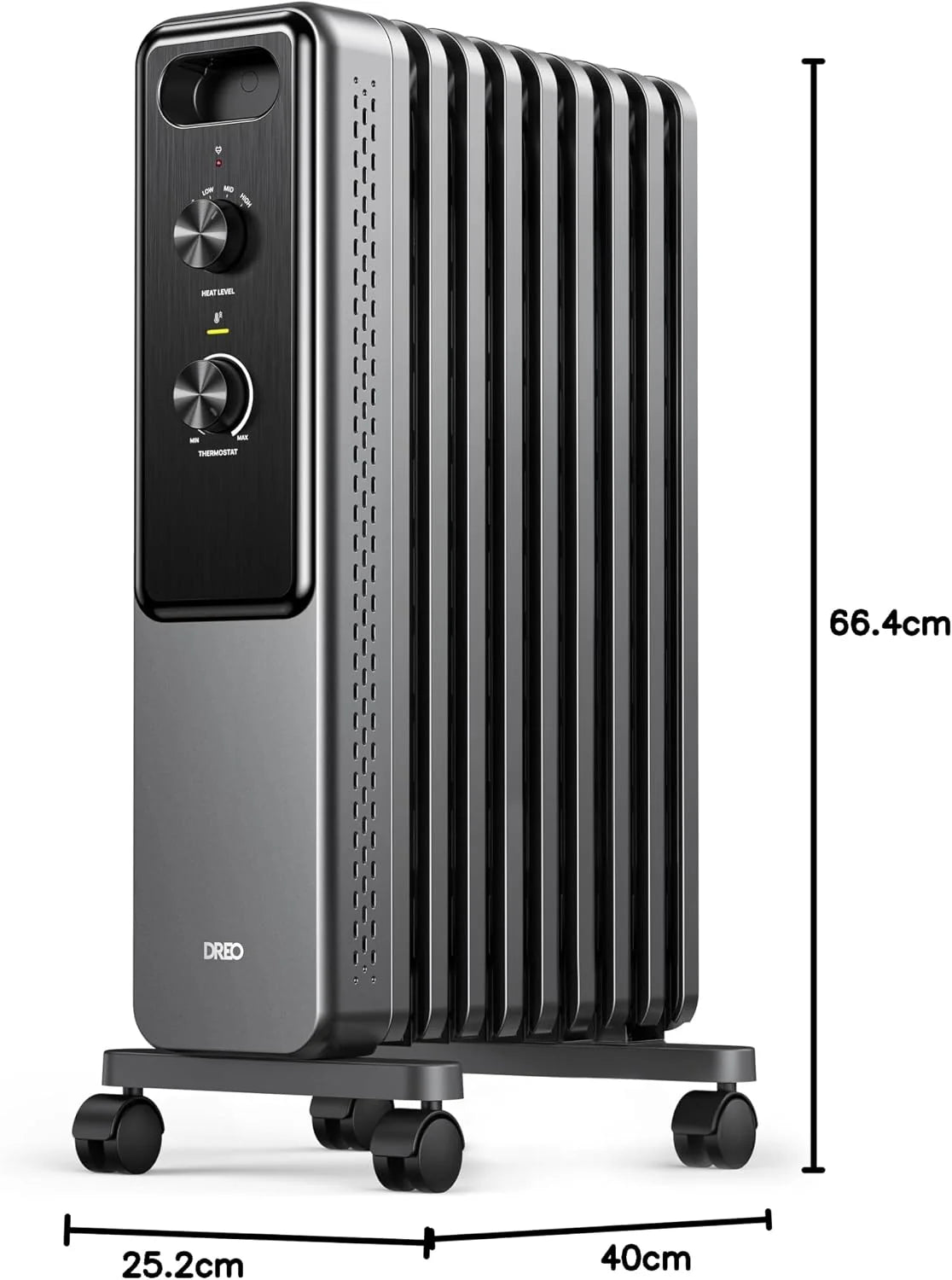 Dreo Grzejnik olejowy 2000 W z 9 elementami, cichy grzejnik elektryczny do sypialni, regulowany termostat, ochrona przed przegrzaniem i przewróceniem, blokowanie dzieci i oszczędność energii