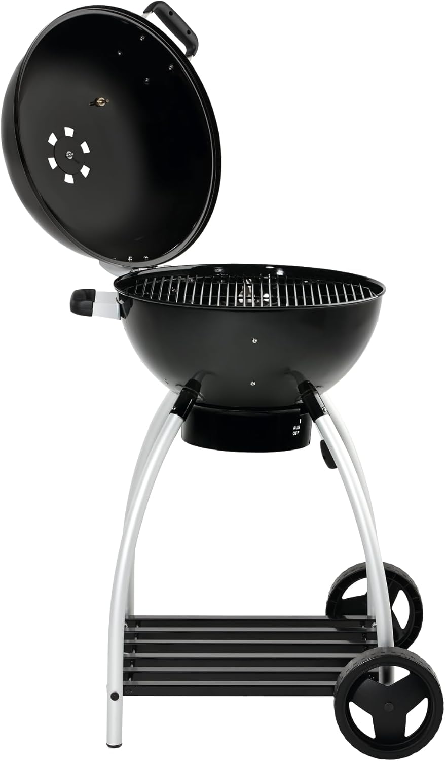 Barbacoa de carbón esférica RÖSLE No.1 Sport F50, barbacoa de carbón de alta calidad con entrada de aire ajustable, bisagra en la tapa, termómetro en la tapa, estante estable, superficie de parrilla extragrande y cámara de cocción