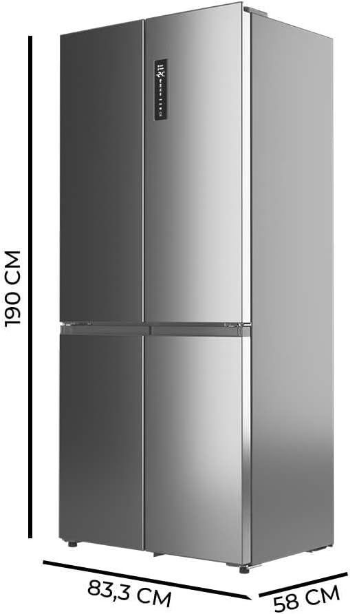 Frigorífico Cecotec 4 Puertas Semi-Integrable Total No Frost Bolero CoolMarket 4D 456 SBI Inox E, Capacidad Extra Máx 456 L, 189 cm de altura y 83 cm de ancho, MetalFlexCooling, Compresor Inverter