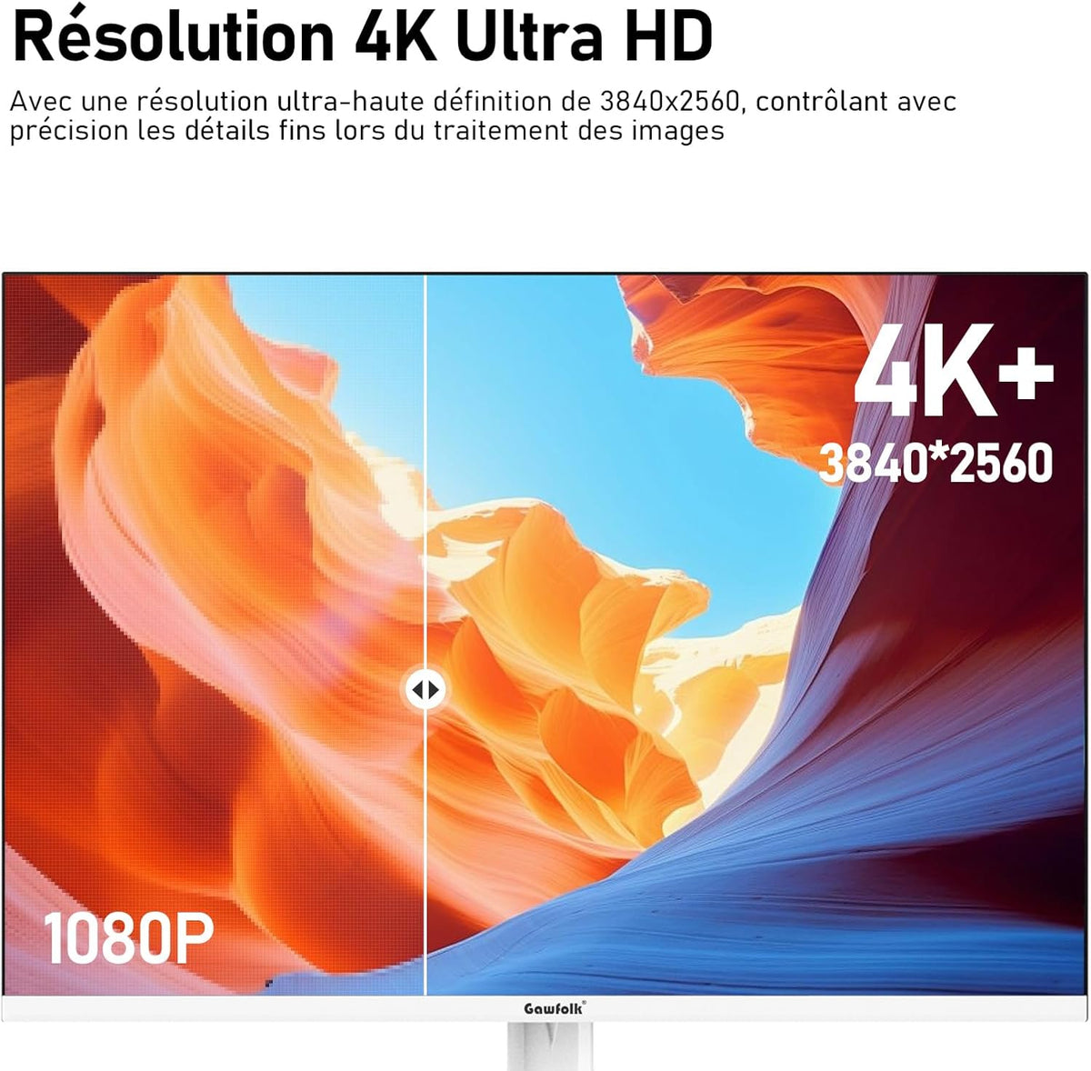 Monitor de PC Gawfolk UHD 4K de 28 pulgadas, monitor IPS Ultra HD (3840 × 2560 p), 3:2, 10 bits, 1.07 mil millones de colores, 128% sRGB, altavoces integrados, ángulo de visión amplio de 178°, DisplayPort, HDMI, blanco