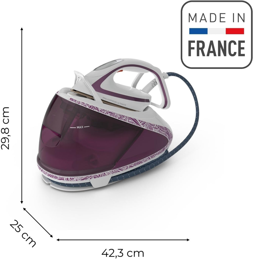 Calor Pro Express Ultimate, Centro de planchado de alta presión, 7,3 bares, caudal de vapor 490 g/min, 5 ajustes, fabricado en Francia, GV9560C0