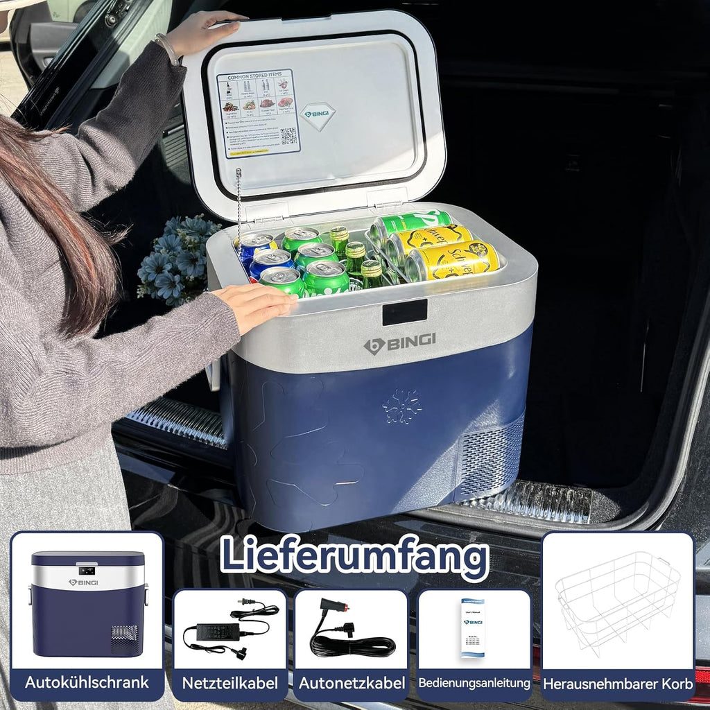 Nevera de compresor BINGI de 22L, mini refrigerador eléctrico portátil, congelador eléctrico de 12/24V CC, congelador portátil para coche, camión, picnic, camping y uso doméstico