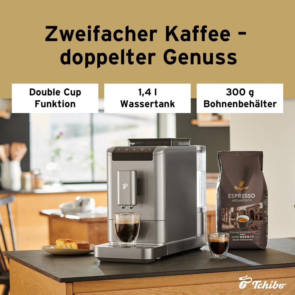Cafetera superautomática Tchibo Esperto2 Caffè con función para 2 tazas para Caffè Crema y Espresso, Granite Black - INCLUYE set de degustación de café GRATIS