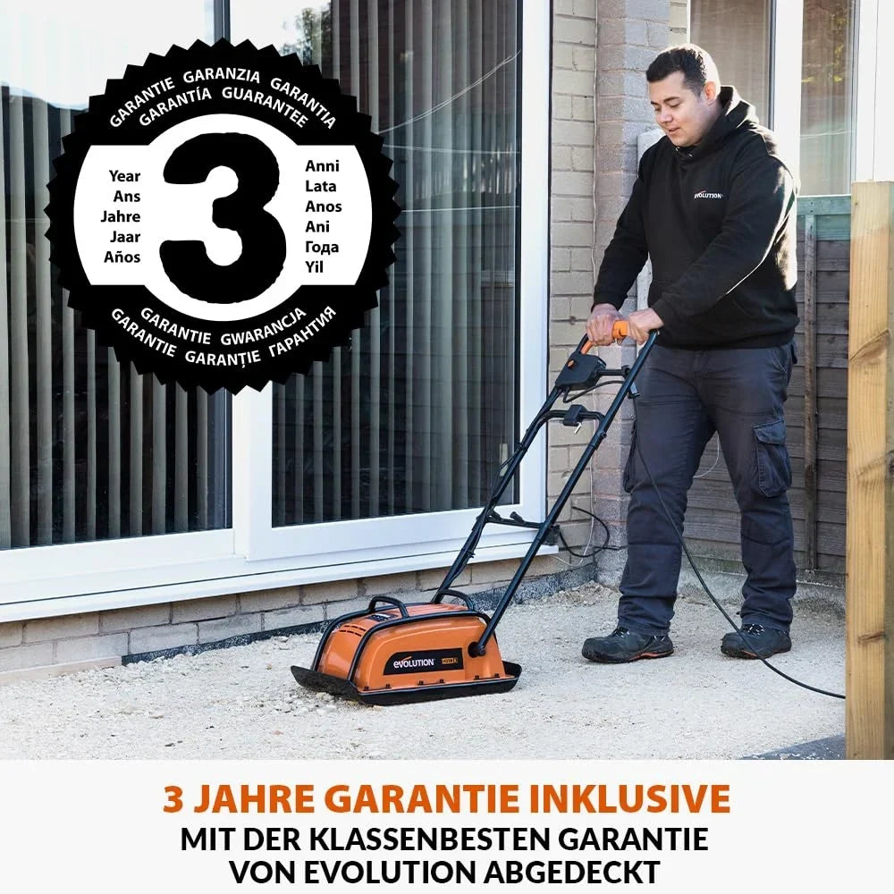 Pisón vibrante eléctrico Evolution Power Tools H320E Hulk, compactador de placa para senderos, césped artificial, terrazas, trabajos de pavimentación y arena