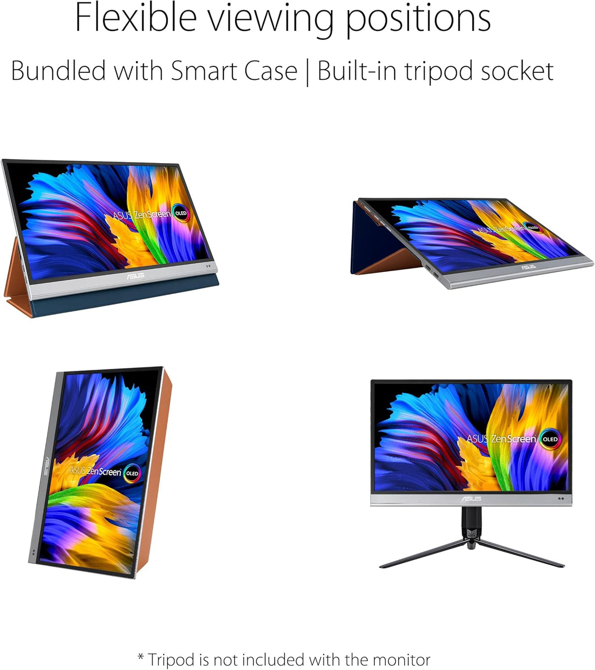 ASUS ZenScreen OLED MQ16AH - Monitor portátil FHD de 15,6" - Teletrabajo o Gaming - Alimentación y visualización mediante USB-C/Micro HDMI - Panel OLED - 1920x1080 - 1 ms - Delta E< 2 - para portátil