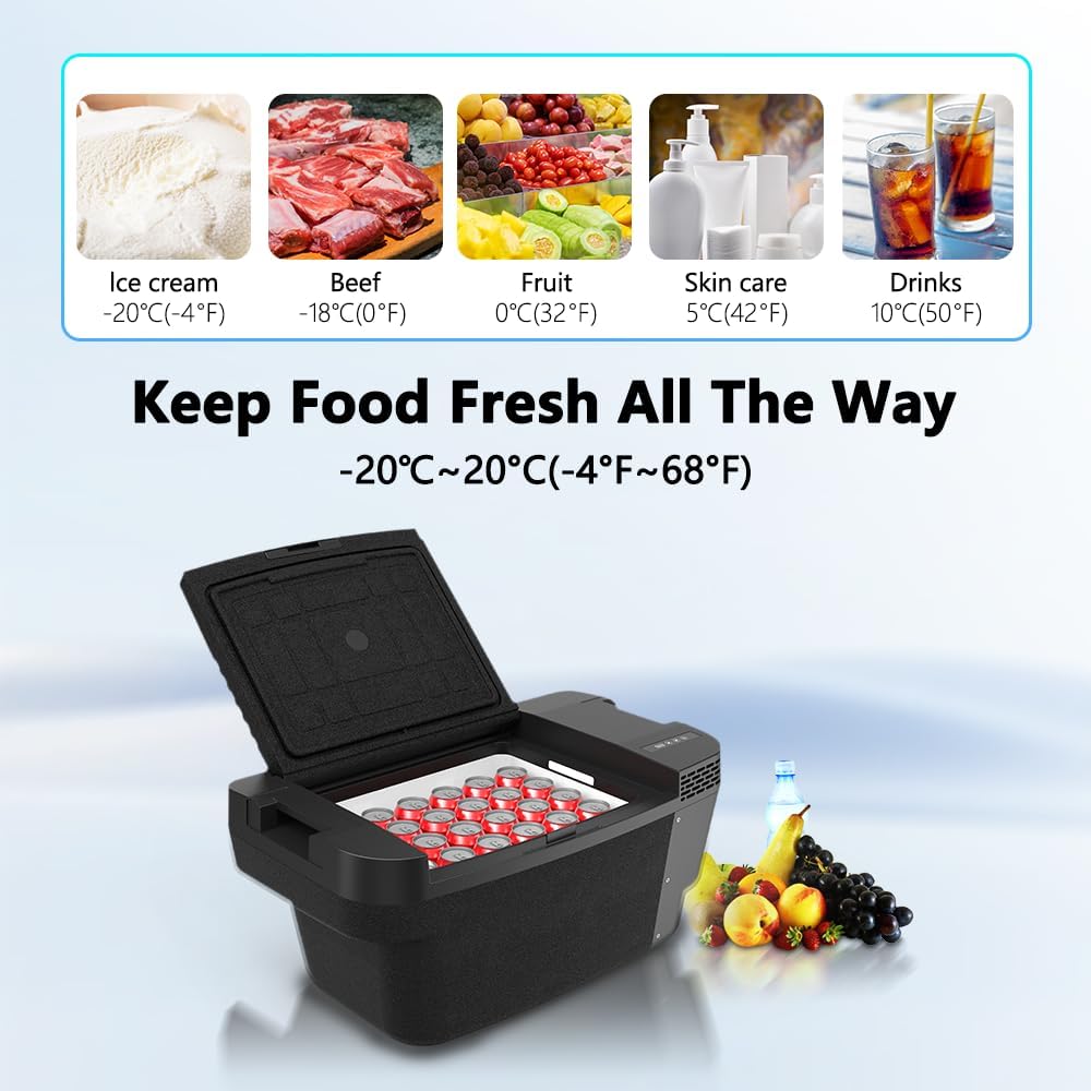 Alpicool TSL35 35L Nevera de compresor para Tesla Model Y, mini refrigerador de 12V, nevera eléctrica para coche, congelador portátil pequeño para camping