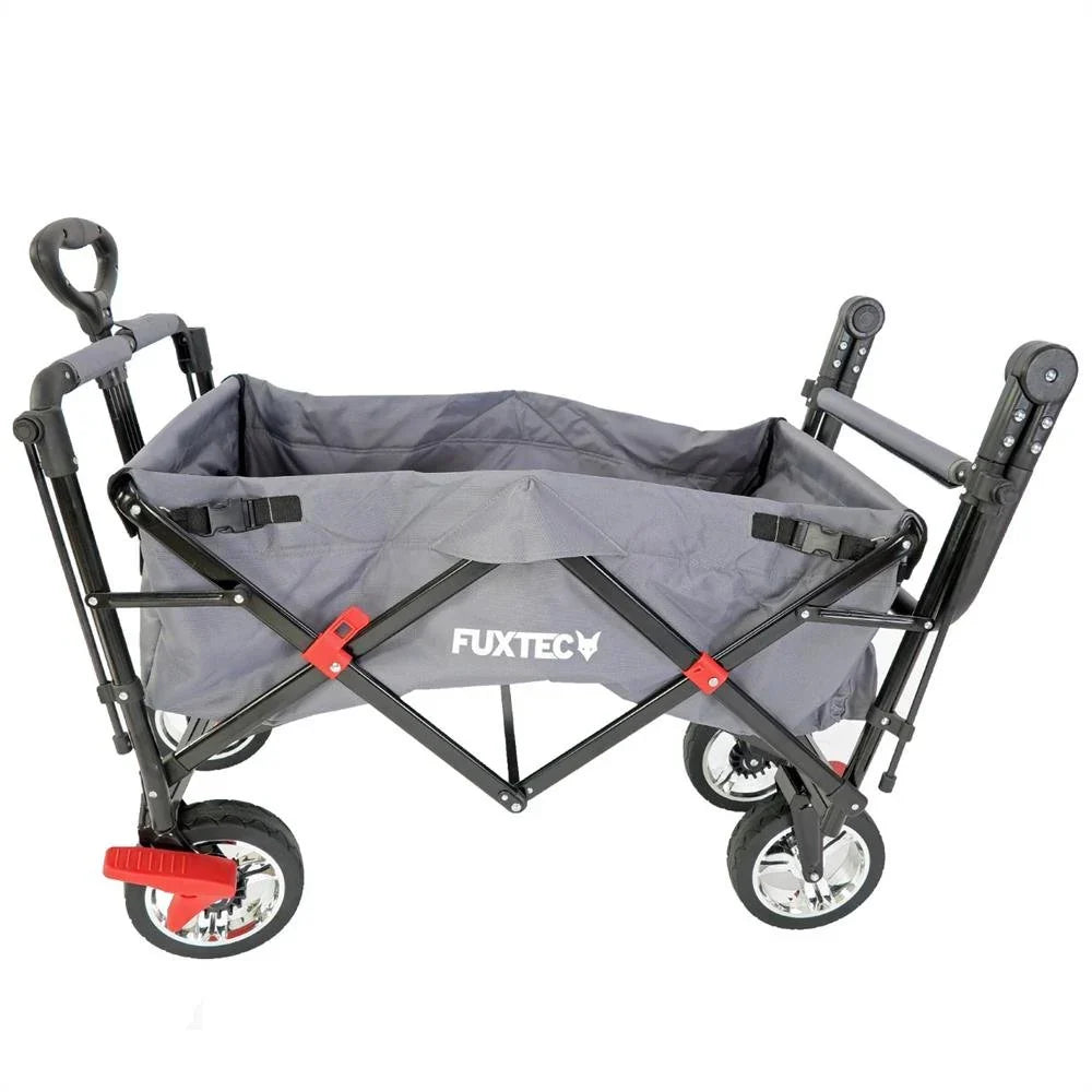 Carrito plegable FUXTEC FX-CT700, carro plegable gris para el transporte de niños, ciudad, campo, playa o montaña - con capota anti-UV, asa de empuje, freno de mano delantero y trasero, el original