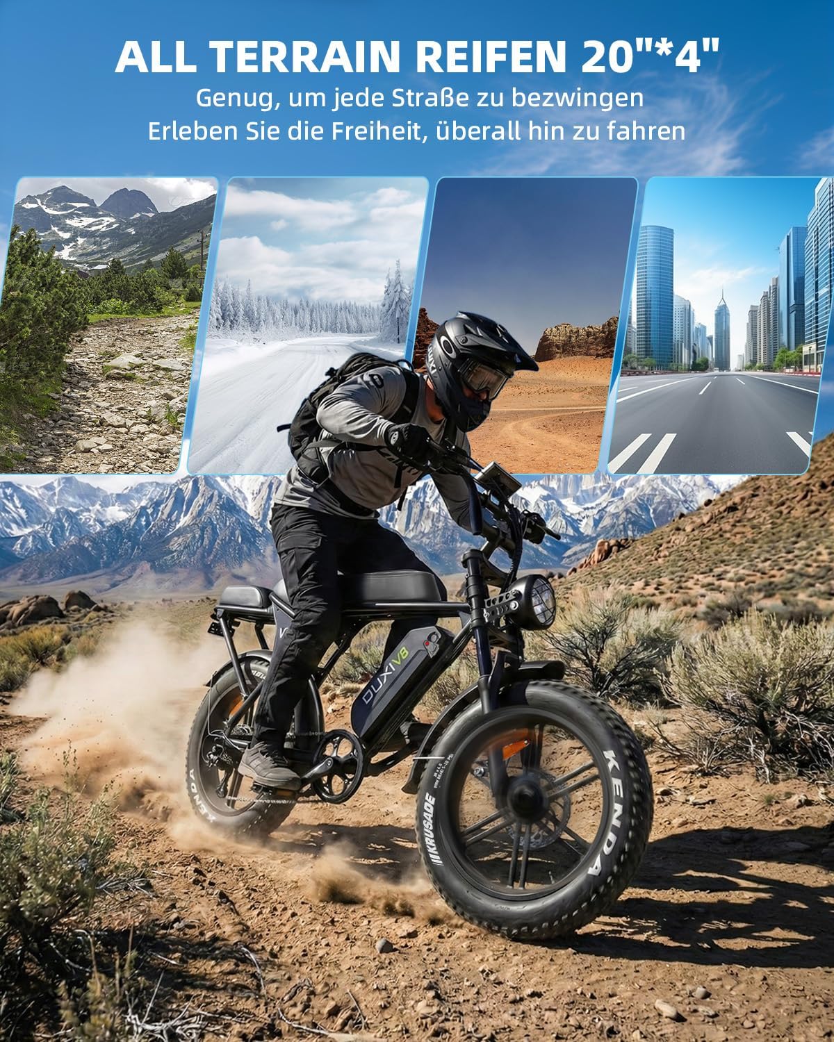 Bicicleta eléctrica OUXI de 250W, Fatbike de 20" x 4.0, frenos de disco hidráulicos, desbloqueo NFC, 60Nm de par, portaequipajes delantero y trasero
