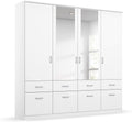 Armario de puertas batientes Rauch Möbel Bremen, armario ropero en blanco con 2 espejos y 8 cajones, 4 puertas, incluye paquete de accesorios Basic, 1 barra de armario, 4 estantes, ancho x alto x profundidad 181x199x58 cm