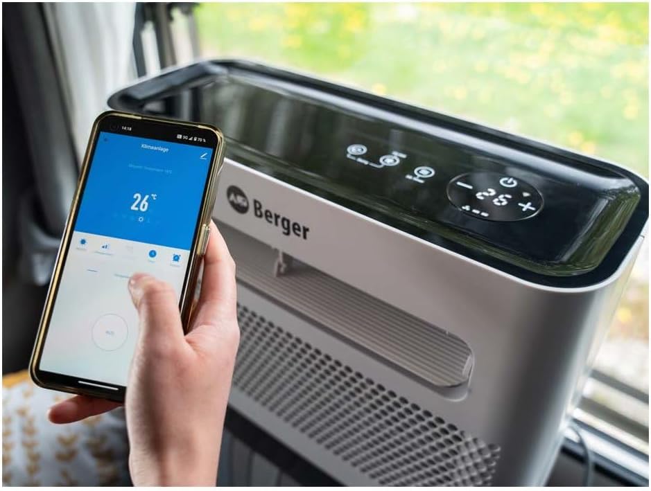 Aire acondicionado portátil BERGER Arktar 5000 Pro con calefacción | Aire acondicionado móvil para camping, caravanas y autocaravanas | Unidad de aire acondicionado para refrigeración y deshumidificación | Control por aplicación y función de temporizador