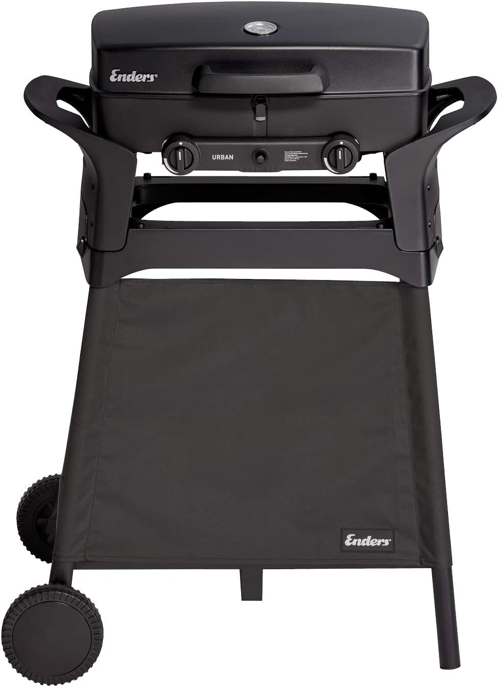 EndersGasgrill Urban II Pro, parrilla de mesa, función de asado, cocción y horneado, 2 quemadores de acero inoxidable, con termómetro para parrilla, parrilla para balcón y camping, carcasa de aluminio fundido, rejilla de hierro fundido, #2062