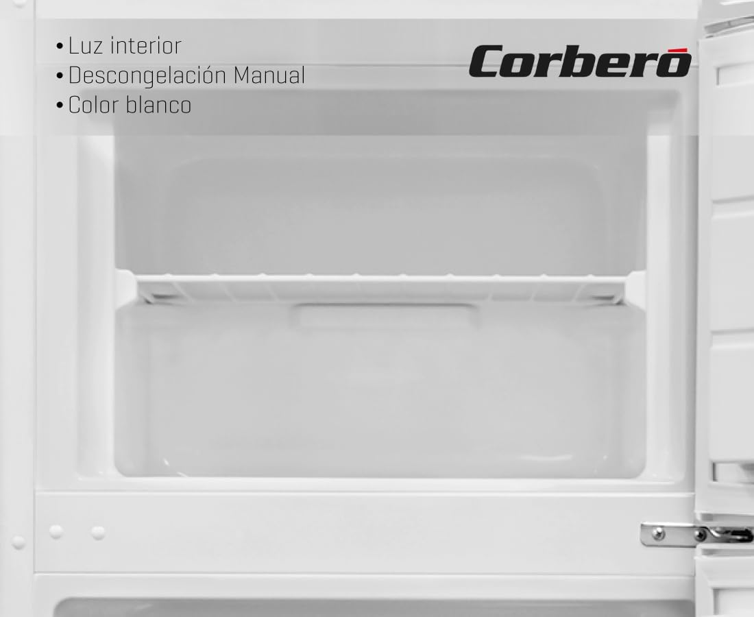 Corberó - Frigorífico 2 Puertas | CF2PV21324W | 57x54x145 | Capacidad 212L | Luz interior, cajón para verduras, estantes ajustables, descongelación manual, estantes de cristal, huevera, cubiteras | Blanco