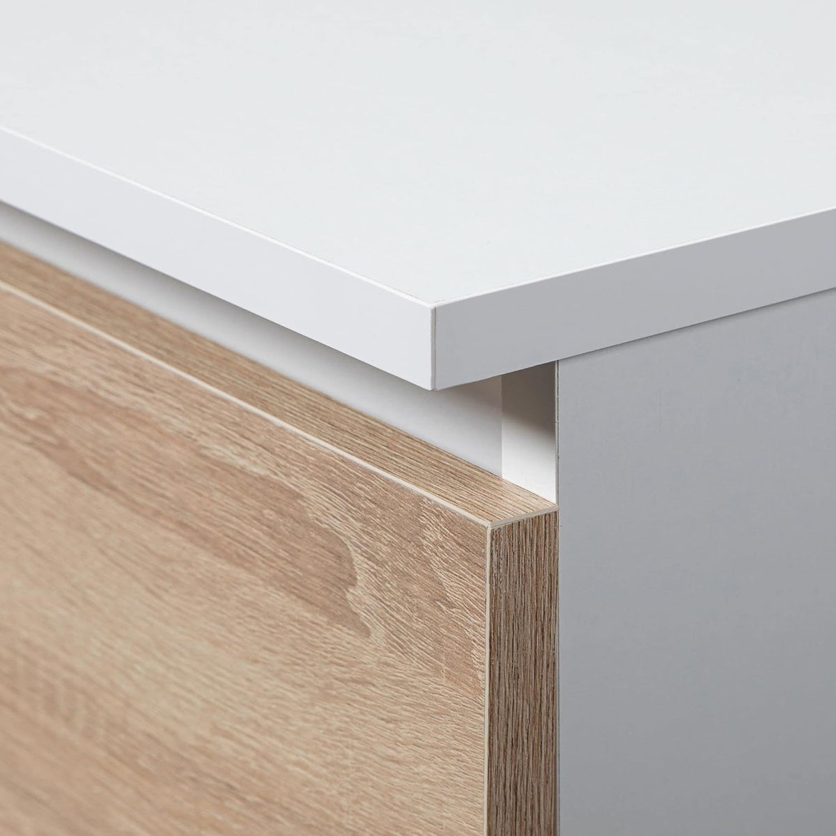 Armario de dos puertas AKORD S 90 cm, 2 cajones con estantes y una barra para colgar ropa, para dormitorio, armarios de estilo minimalista, tablero laminado de 16 mm, color blanco/sonoma
