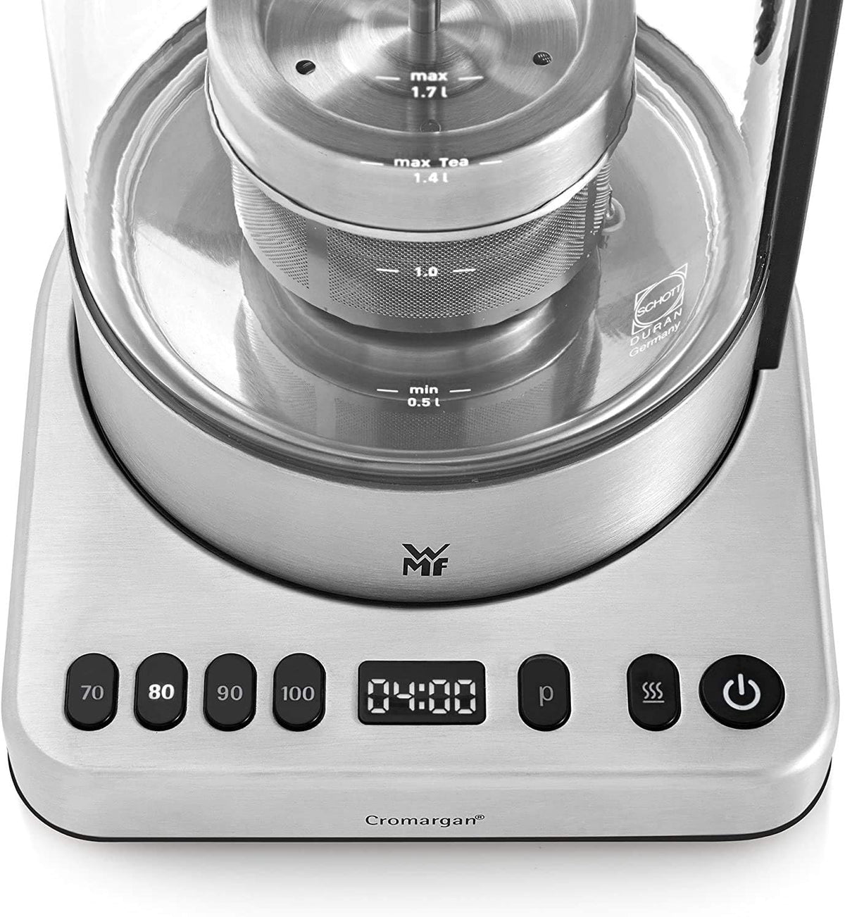 Tostadora de cristal WMF Lono con accesorio para panecillos, 2 rebanadas, XXL, elevación motorizada y hervidor de agua 2 en 1 Vario Lono, con ajuste de temperatura, 1,4-1,7 l, 3000 W, hervidor de té de cristal con infusor