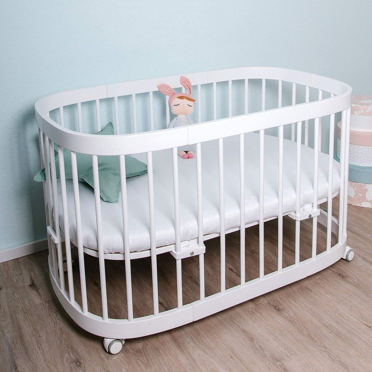 Cuna 7 en 1 tweeto®: cuna de madera evolutiva | cuna de colecho y cuna de barrotes de altura regulable | convertible en cama infantil y parque de juegos (haya natural)