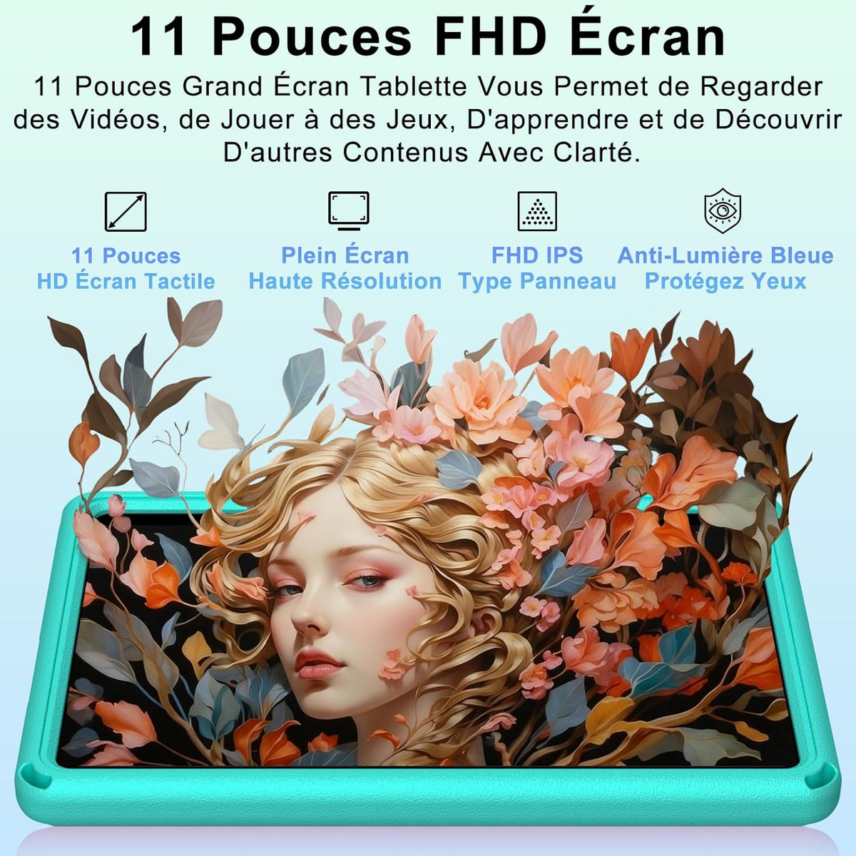 Tableta Android 15 de 2026 con funda protectora de silicona EVA, 24 GB + 256 GB/2 TB, tableta de 11 pulgadas octa-core, Gemini AI/Widevine L1, 8000 mAh, 13 MP + 5 MP, carcasa metálica, tableta grande para niños - Verde