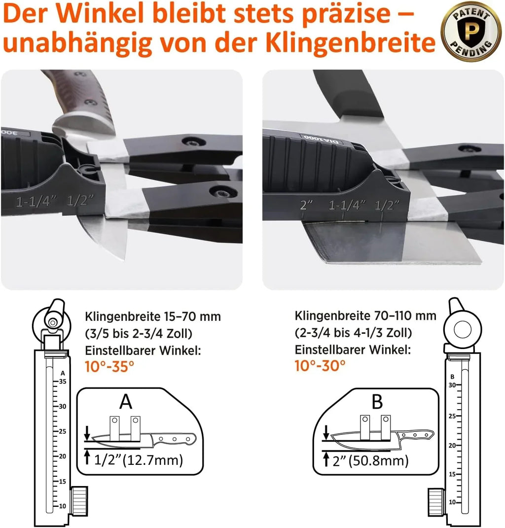 Afilador de cuchillos 202H con ángulo ajustable de 10–35°, set de afilado de 7 piezas con piedras de diamante y de agua