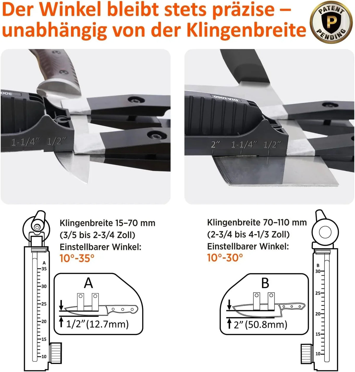 Afilador de cuchillos 202H con ángulo ajustable de 10–35°, set de afilado de 7 piezas con piedras de diamante y de agua