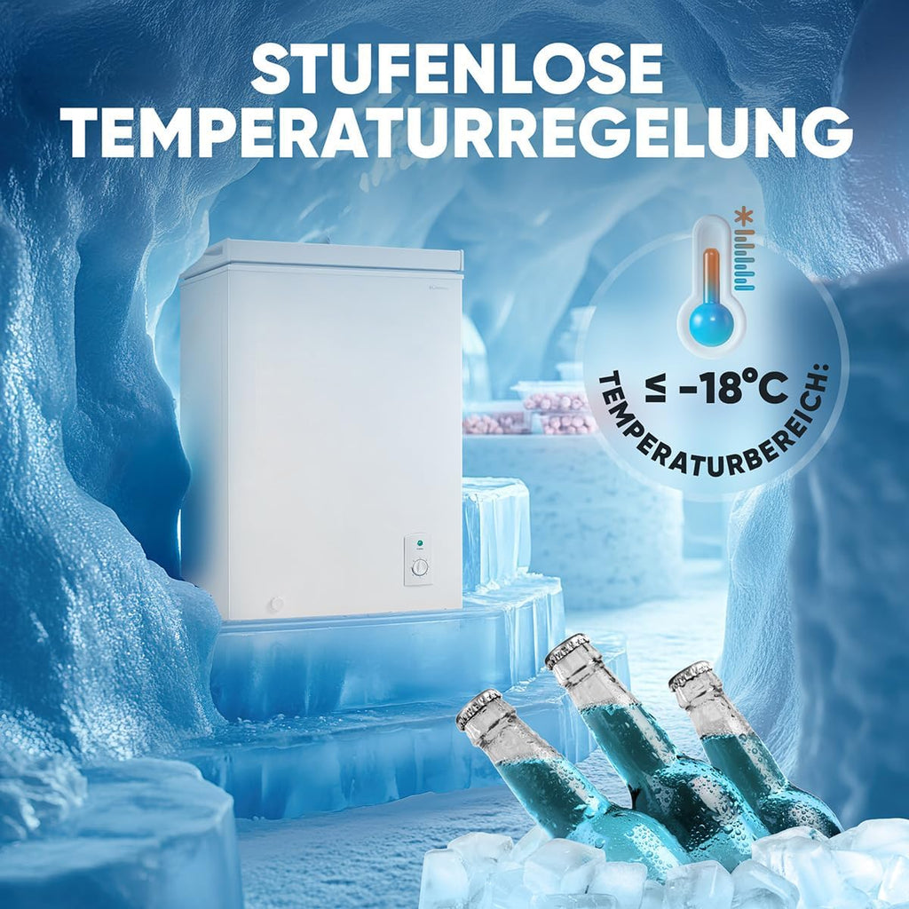 Bomann, arcón congelador de 100 l, color blanco GT7355 – 4 estrellas, temperatura ≤ -18 °C, capacidad de congelación 4,5 kg/24 h, piloto de control, ajuste de temperatura, extraíble, ruedas, ideal para la familia
