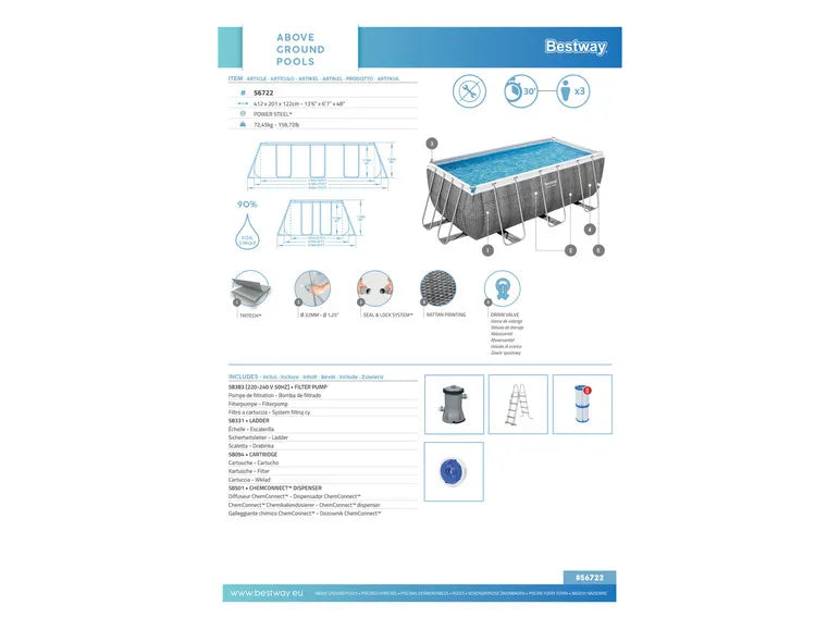 Piscina con estructura Power Steel™ set completo con bomba de filtrado, aprox. L 412 x An 201 x Al 122 cm