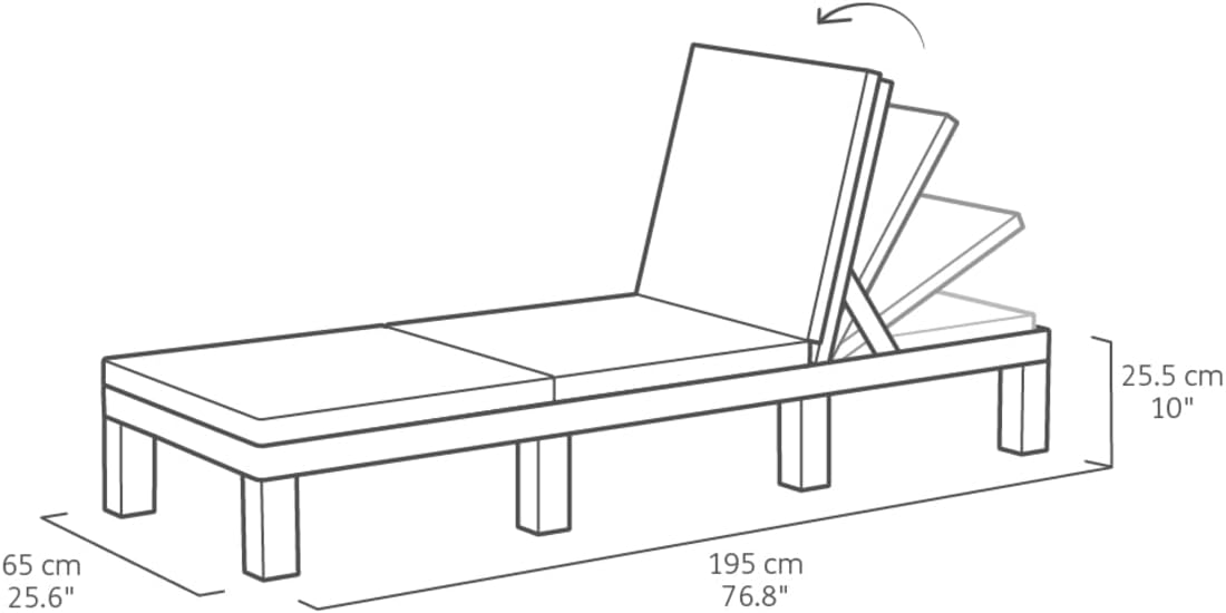 Tumbona Daytona Deluxe de Allibert by Keter para jardín, terraza y balcón con respaldo ajustable, gris, incluye cojín, tumbona de jardín de plástico, aspecto de ratán plano, 195x65x25,5 cm