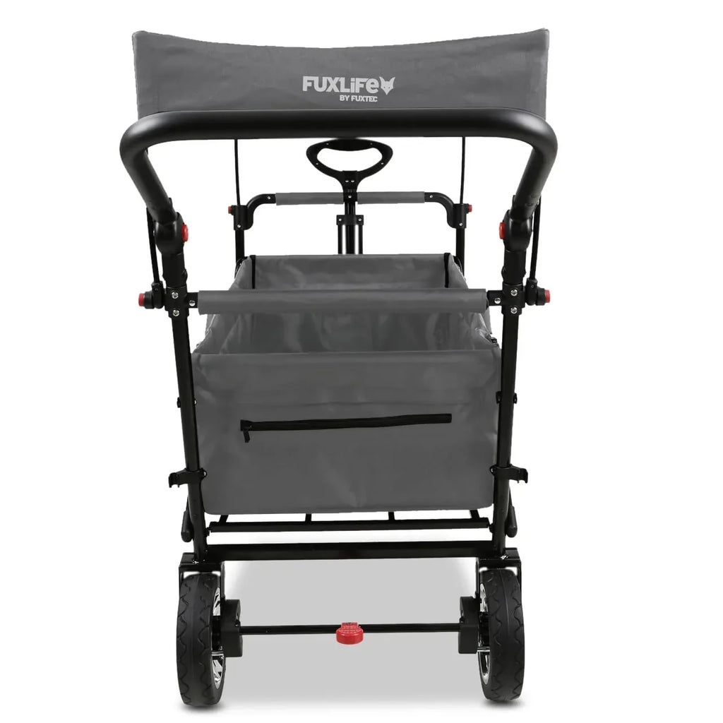 Carrito de mano plegable y compacto Fuxtec FX-CT700 gris, con frenos, asiento acolchado, mango ajustable en altura, para excursiones