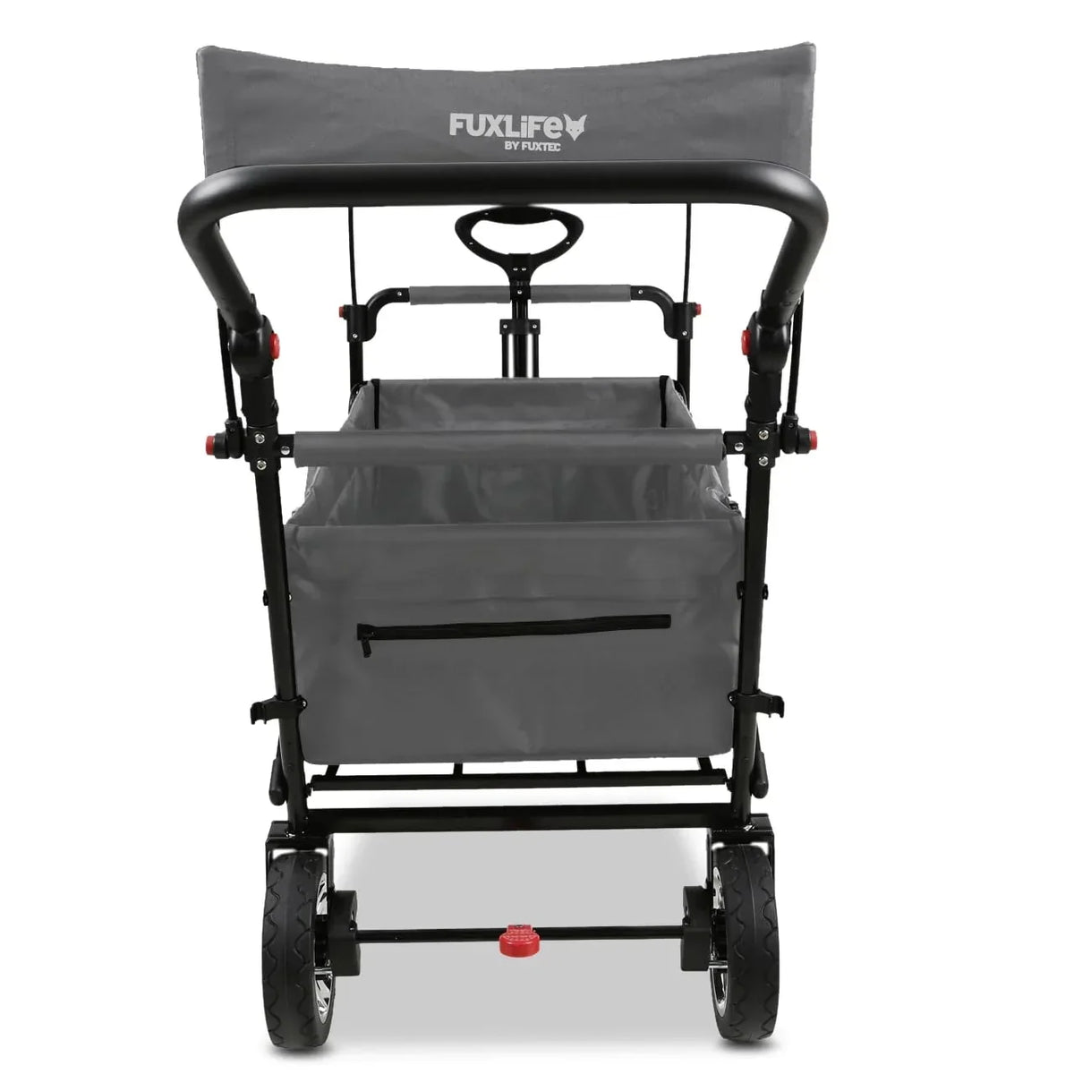Carrito de mano plegable y compacto Fuxtec FX-CT700 gris, con frenos, asiento acolchado, mango ajustable en altura, para excursiones