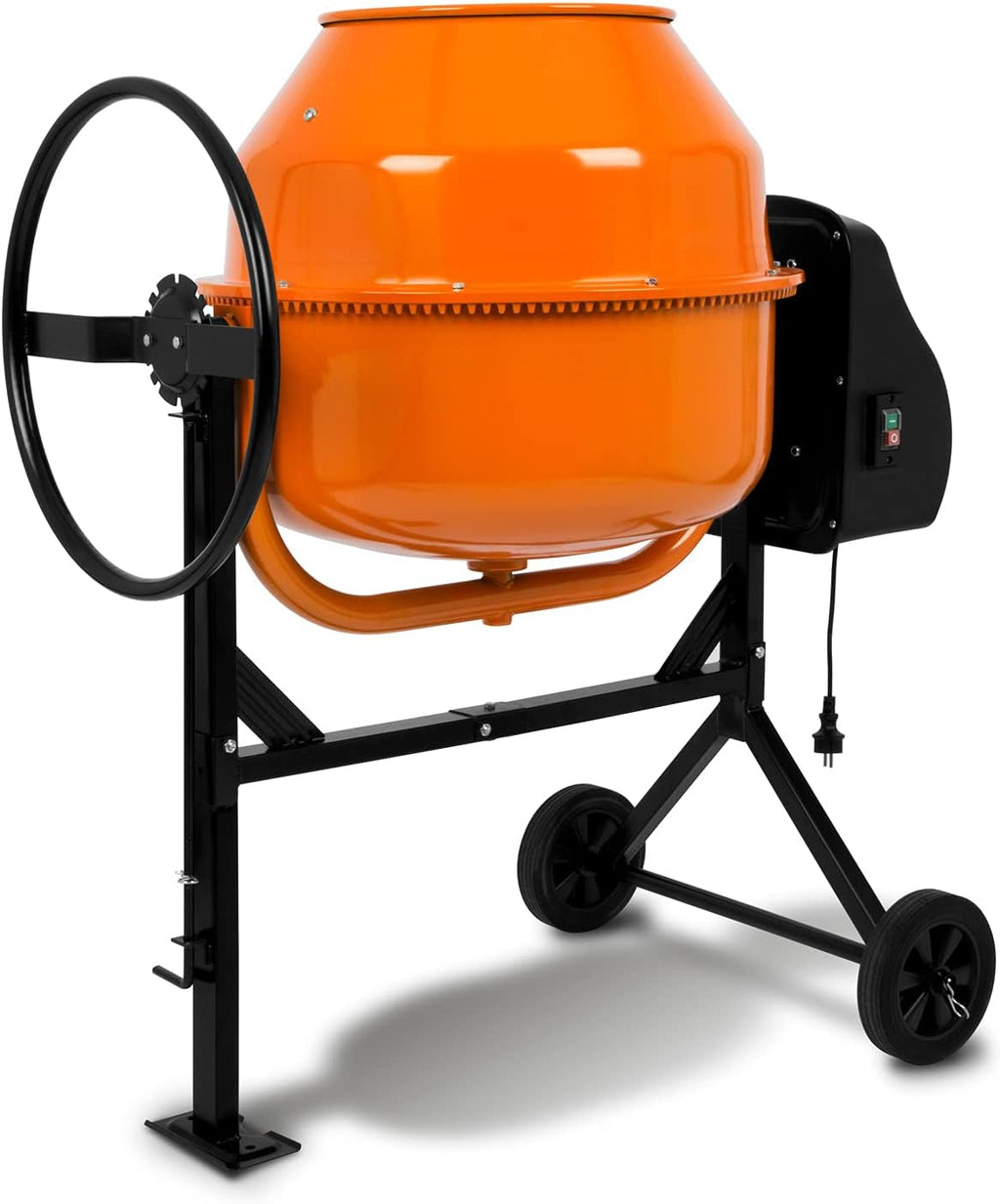 Hormigonera eléctrica móvil EBERTH de 160 l, motor de 650 W, bastidor, tambor y corona dentada de acero, volante bloqueable, placa base ancha, hormigonera profesional, tambor orientable, fácil manejo