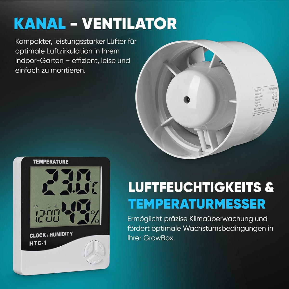 Kit de cultivo completo – Invernadero interior con lámpara LED de espectro completo de 150W (regulable), 1680D, filtro de carbón, extractor de aire en línea, tubo de extracción (80x80x180cm)
